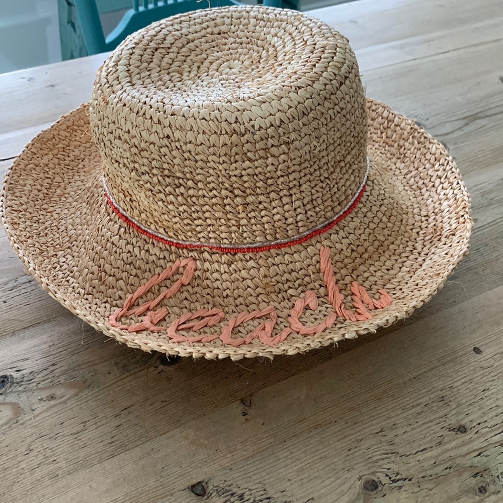 Echo sun hat. Orange bead detail with “beach” woven in brim. One size.